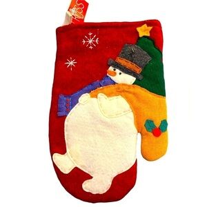 Russ oven mitt snowman bag with Christmas tree red.  OSB